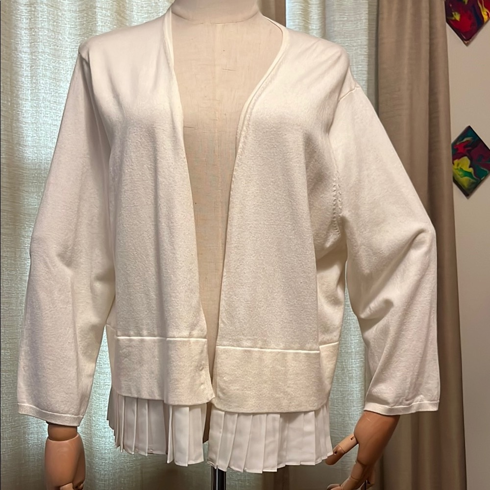 Tommy Hilfiger Cream Knit Cardigan with Pleated Ruffle Hem Womens Plus Size XXL